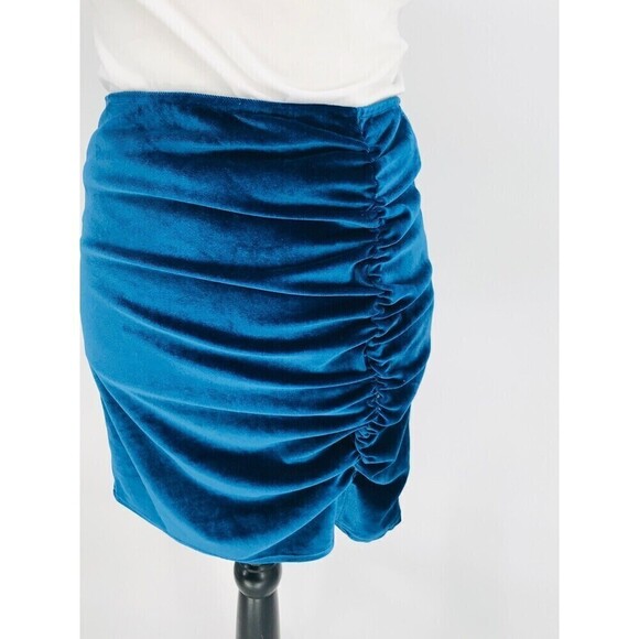 Blue Blush Velvet Women's‎ Knee length Skirt Ruched Size Medium Blue Side Slit - Picture 7 of 12